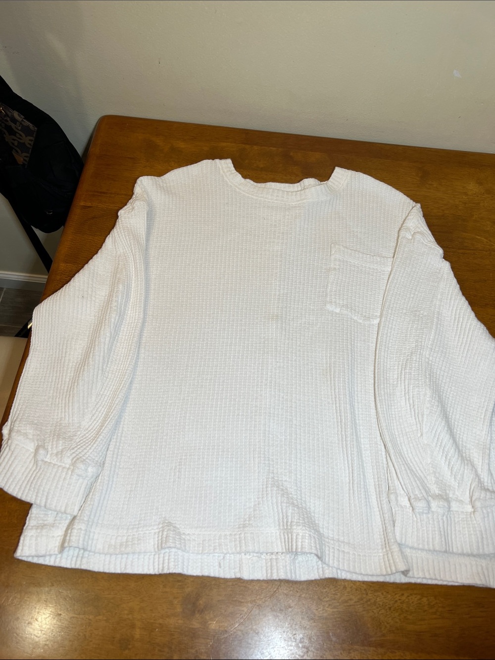 We The Free White Waffle-Knit Crewneck Sweater with Chest Pocket Size MEDIUM